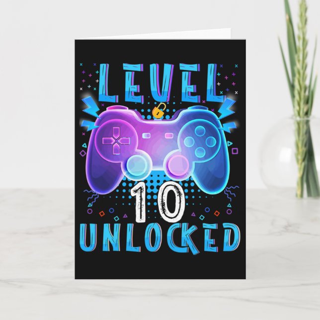 Level 10 Unlocked Video Game 10th Birthday Gamer B Card (Front)