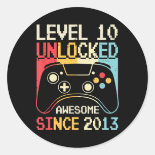 Level 10 Unlocked Video Game 10th Birthday Gamer B Classic Round Sticker