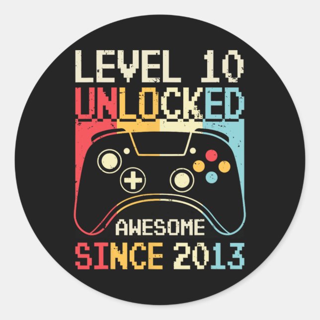 Level 10 Unlocked Video Game 10th Birthday Gamer B Classic Round Sticker (Front)