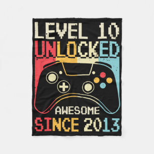 Level 10 Unlocked Video Game 10th Birthday Gamer B Fleece Blanket
