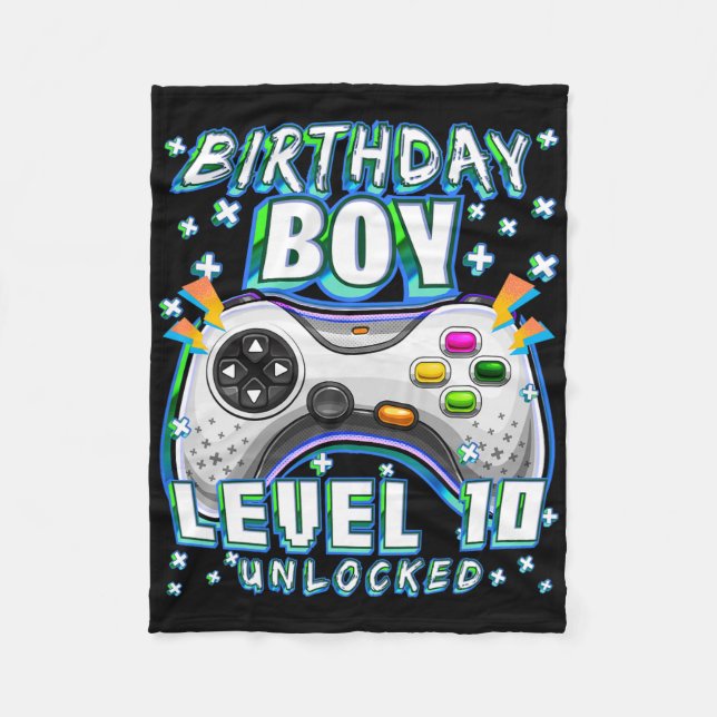 Level 10 Unlocked Video Game 10th Birthday Gamer B Fleece Blanket (Front)