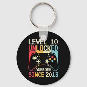 Level 10 Unlocked Video Game 10th Birthday Gamer B Keychain