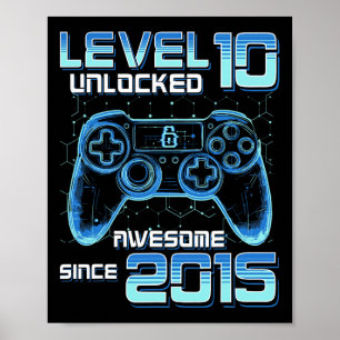 Level 10 Unlocked Video Game Party 10th Birthday G Poster