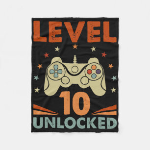 Level 10 Unlocked Video Gamer 10th Birthday 10 Yea Fleece Blanket