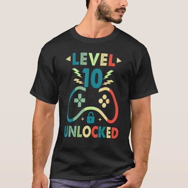 Level 10 Unlocked  Video Gamer 10th Birthday  Boys T-Shirt (Front)