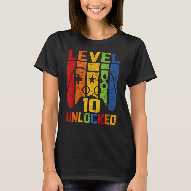 Level 10 Unlocked   Video Gamer 10th Birthday Gami T-Shirt (Front)