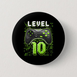 Level 10 Video Game Controller 10th Birthday Gamer 2 Inch Round Button