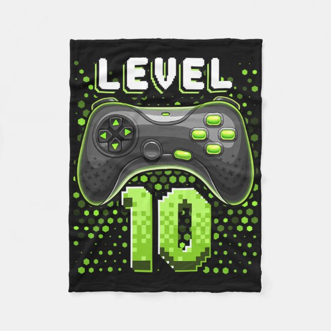 Level 10 Video Game Controller 10th Birthday Gamer Fleece Blanket (Front)