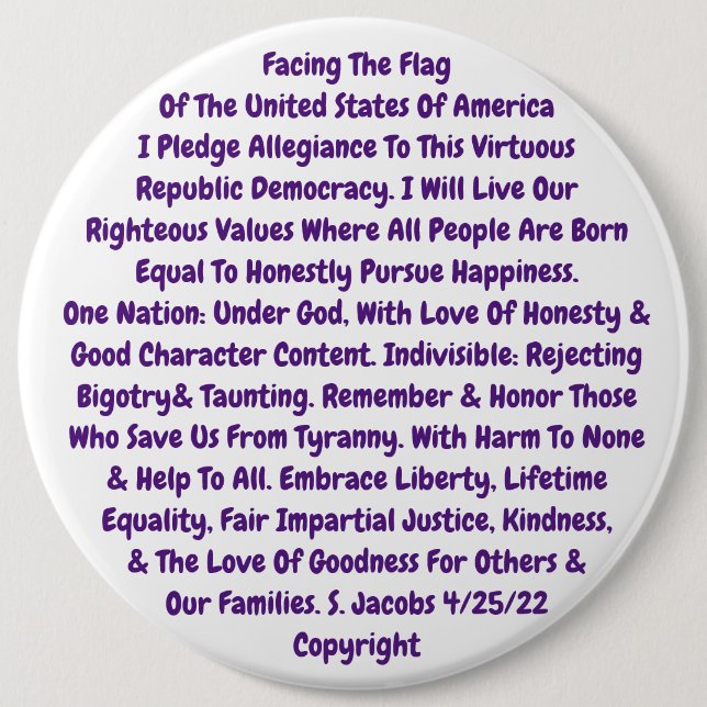level 10th grade pledge of allegiance 6 inch round button (Front)