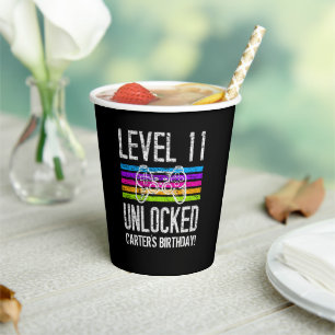 Level 11 Unlocked 11th Birthday Personalized Gamer Paper Cups