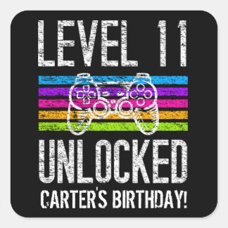 Level 11 Unlocked 11th Birthday Personalized Gamer Square Sticker