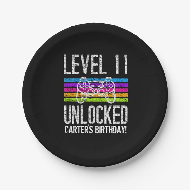 Level 11 Unlocked 11th Birthday Personalized Paper Plate (Front)