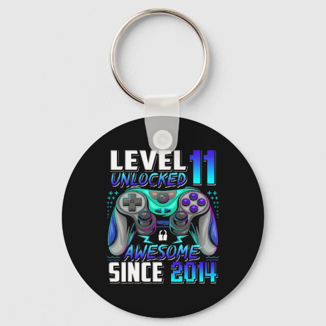 Level 11 Unlocked Awesome Since 2014 11th Birthday Keychain (Front)