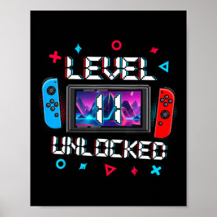 Level 11 Unlocked Gamer 11th Birthday Gift Video G Poster