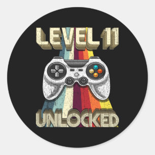 Level 11 Unlocked Retro Video Game 11th Birthday G Classic Round Sticker