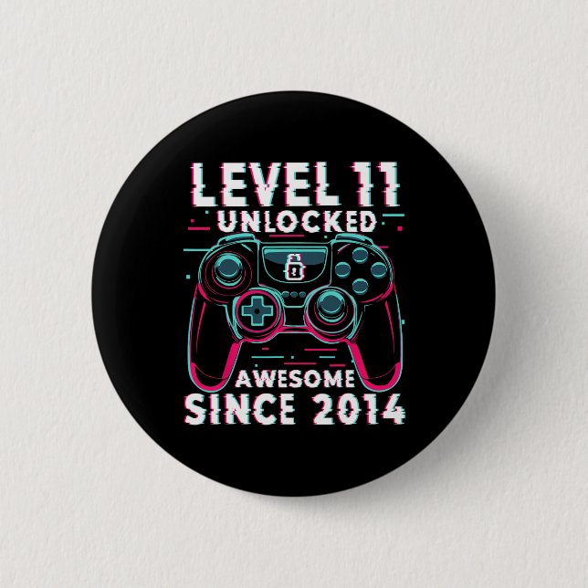 Level 11 Unlocked Video Game 11th Birthday Gamer B 2 Inch Round Button (Front)