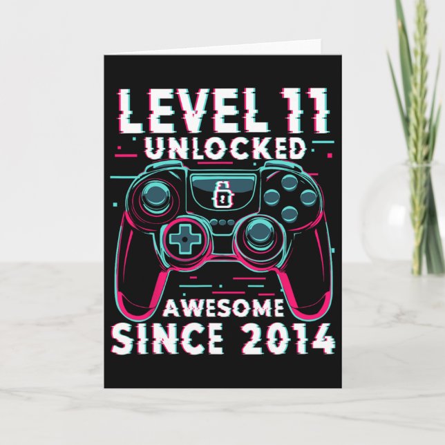 Level 11 Unlocked Video Game 11th Birthday Gamer B Card (Front)