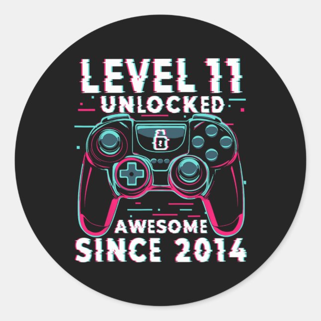 Level 11 Unlocked Video Game 11th Birthday Gamer B Classic Round Sticker (Front)