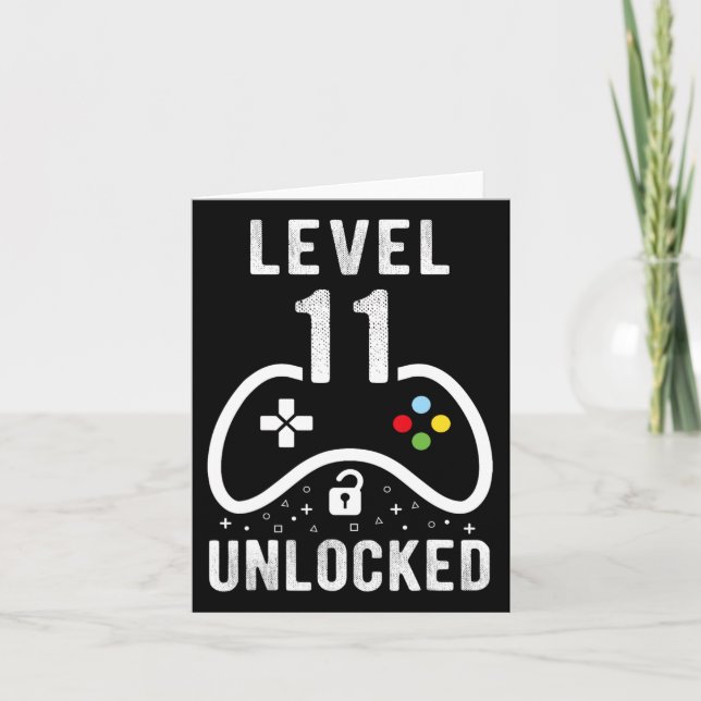 Level 11 Unlocked Video Game 11th Birthday Gift  Card (Front)