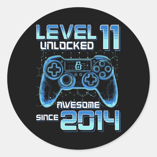 Level 11 Unlocked Video Game Party 11th Birthday G Classic Round Sticker (Front)