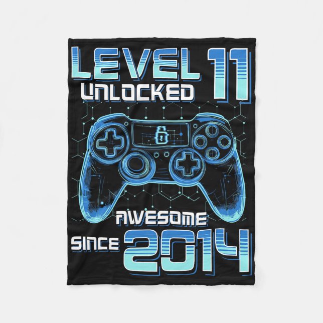 Level 11 Unlocked Video Game Party 11th Birthday G Fleece Blanket (Front)