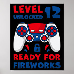 Level 12 Unlocked 12th Birthday Game 4th Of July B Poster