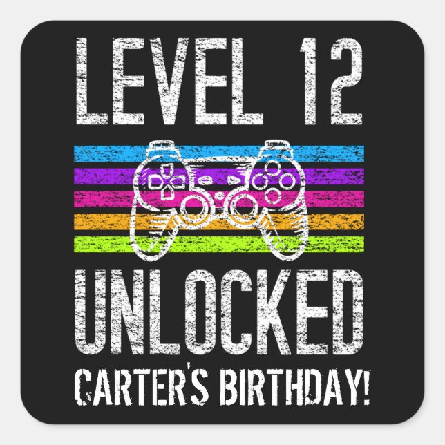Level 12 Unlocked 12th Birthday Gamer Square Sticker (Front)