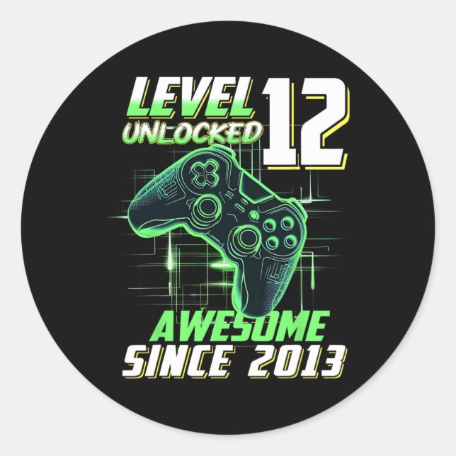 Level 12 Unlocked Awesome Since 2013 12th Birthday Classic Round Sticker (Front)