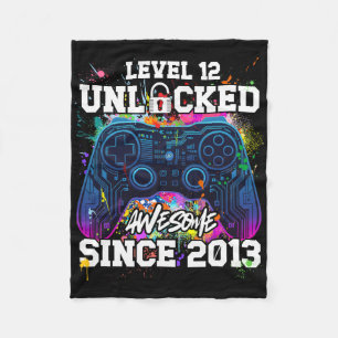 Level 12 Unlocked Awesome Since 2013 12th Birthday Fleece Blanket