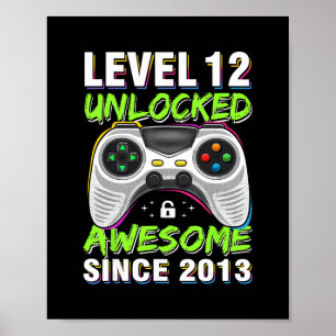 Level 12 Unlocked Awesome Since 2013 12th Birthday Poster
