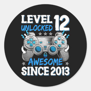 Level 12 Unlocked Awesome Since 2014 Birthday Gami Classic Round Sticker