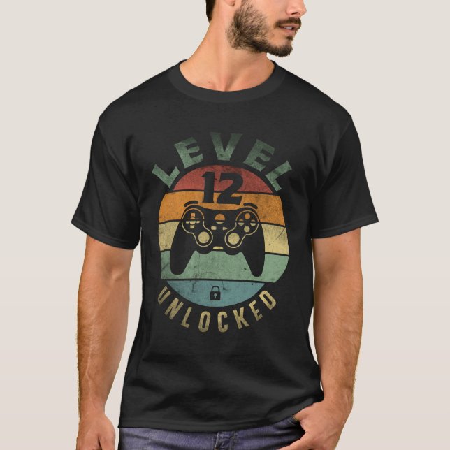 Level 12 Unlocked Funny Video Gamer 12th Birthday T-Shirt (Front)