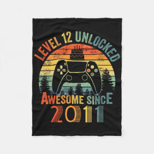 Level 12 Unlocked Video Game 12 Years Old 12th Bir Fleece Blanket
