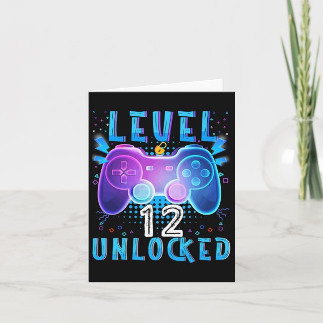 Level 12 Unlocked Video Game 12th Birthday Gamer B Card (Front)