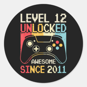Level 12 Unlocked Video Game 12th Birthday Gamer B Classic Round Sticker