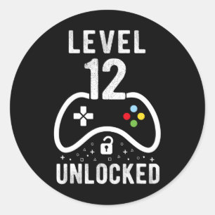 Level 12 Unlocked Video Game 12th Birthday Gift  Classic Round Sticker