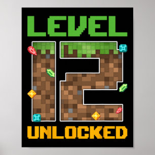 Level 12 Unlocked Video Game Number Pixel 12 Years Poster