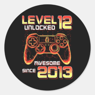 Level 12 Unlocked Video Game Party 12th Birthday G Classic Round Sticker