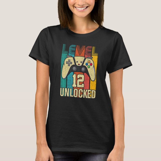 Level 12 Unlocked   Video Gamer 12th Birthday T-Shirt (Front)