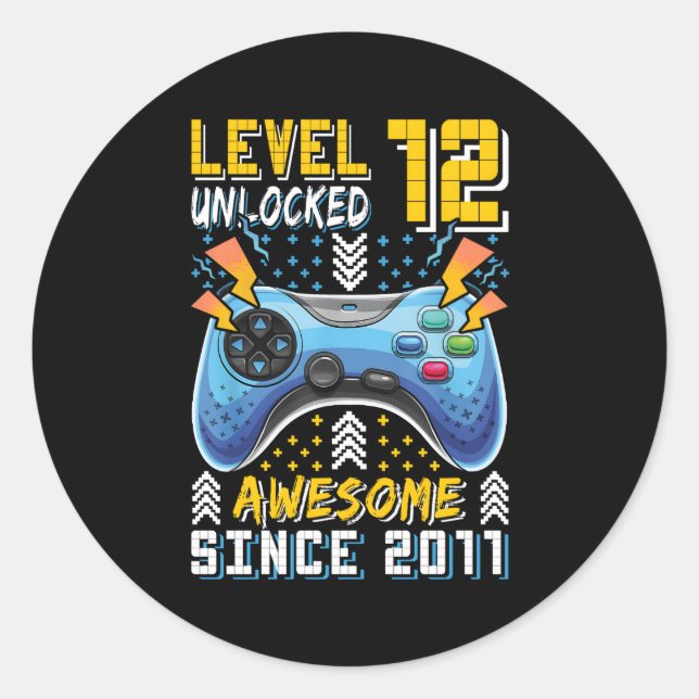 Level 12 Unlocked Video Gamer 12Th Gaming Classic Round Sticker (Front)