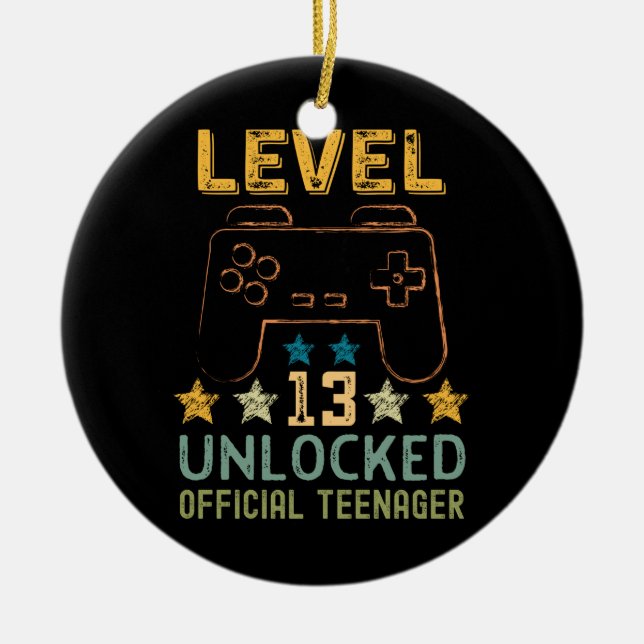 Level 13 unlocked 13th birthday gamers video game ceramic ornament (Front)