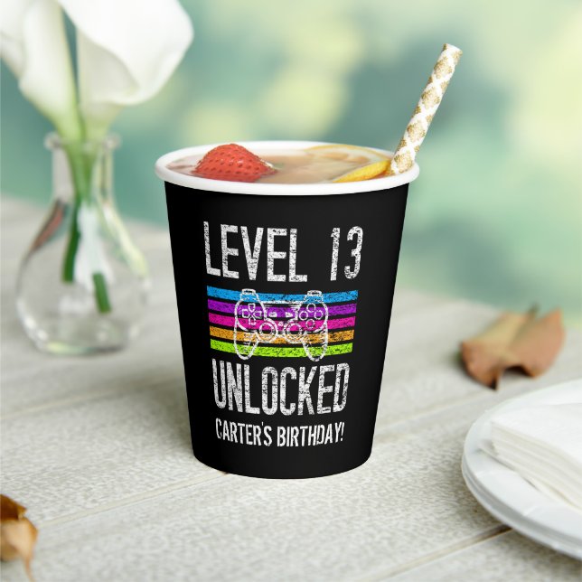 Level 13 Unlocked 13th Birthday Personalized Paper Cups (Insitu)