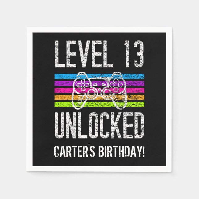 Level 13 Unlocked 13th Birthday Personalized Paper Napkin (Front)