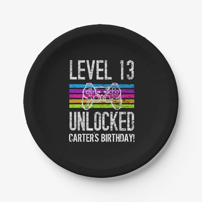 Level 13 Unlocked 13th Birthday Personalized Paper Plate (Front)