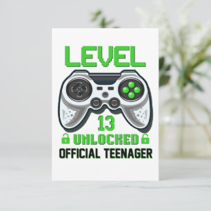 Level 13 unlocked 13th birthday video game thank you card