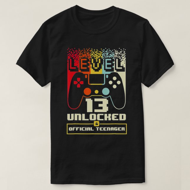 Level 13 Unlocked  13th Video  Birthday Gift  (28) T-Shirt (Design Front)