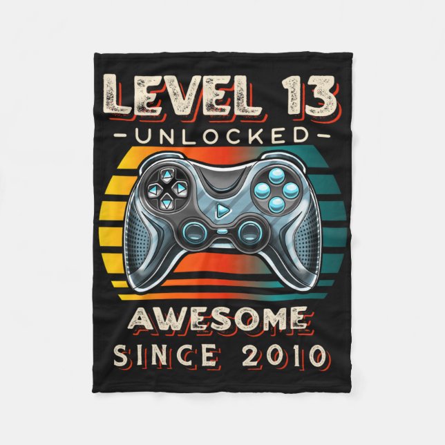 Level 13 Unlocked Video Game 13th Birthday 13 Yr O Fleece Blanket (Front)