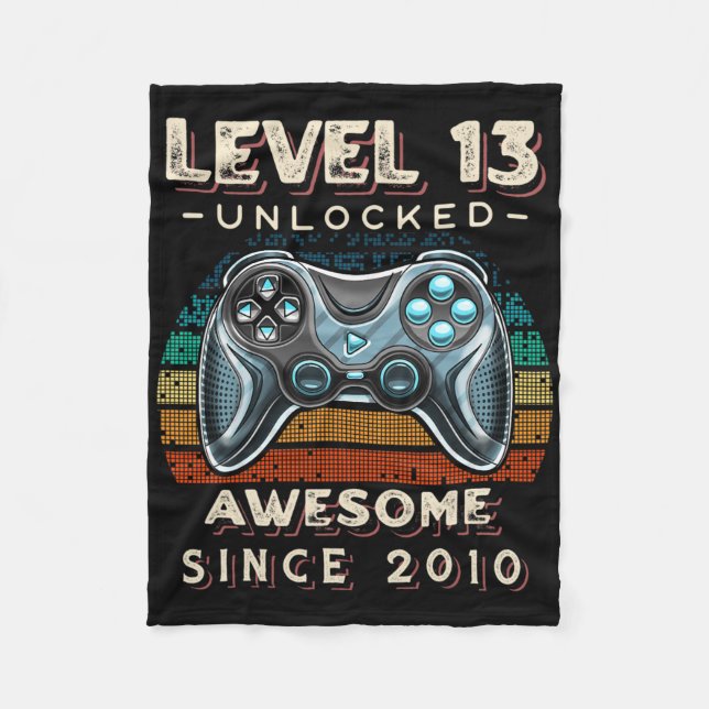 Level 13 Unlocked Video Game 13th Birthday 13 Yr O Fleece Blanket (Front)