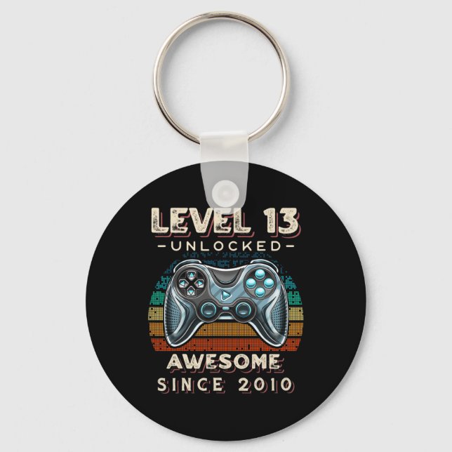 Level 13 Unlocked Video Game 13th Birthday 13 Yr O Keychain (Front)