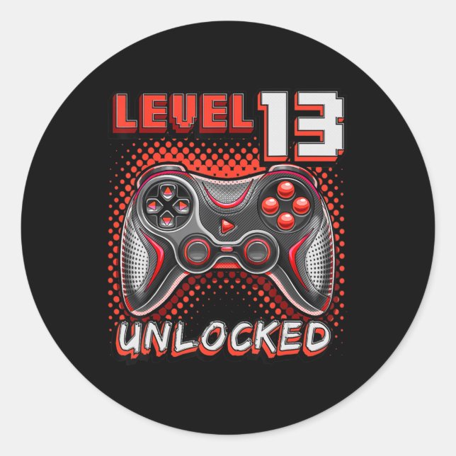 Level 13 Unlocked Video Game 13th Birthday Gamer B Classic Round Sticker (Front)